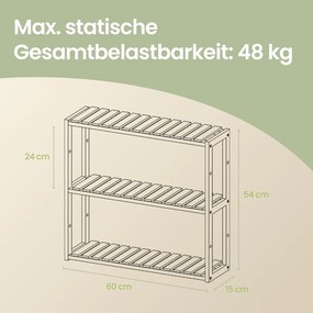 Estante de bambu com 3 prateleiras ajustáveis 15 x 60 x 54 cm bege + branco