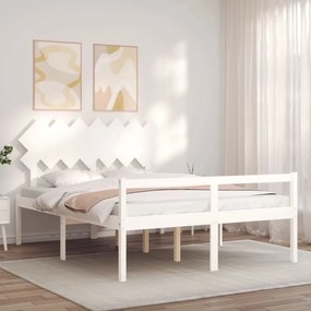 Estrutura de cama com cabeceira 140x190cm madeira maciça branco