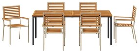 Conjunto de Jantar de 7 Peças vidaXL Jardim Bege Polyrattan Acácia