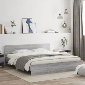 vidaXL Estrutura de cama com cabeceira 200x200 cm cinzento sonoma