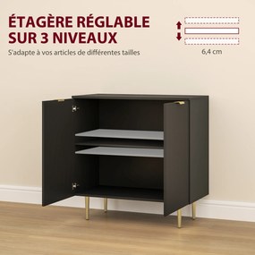 Aparador de sala ou cozinha com 2 portas 80 x 40 x 80 cm,, prateleira ajustável e pés metálicos elevados, preto