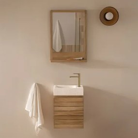 Conjunto De Móveis De Banheiro Em Madeira Teca Com Pia Integrada Em Cimento Napier Madeira De Teca & Madeira Retangular 50x70 Cm - Sklum