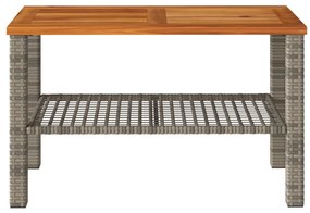 Mesa de jardim 70x38x42 cm vime PE e madeira de acácia cinza