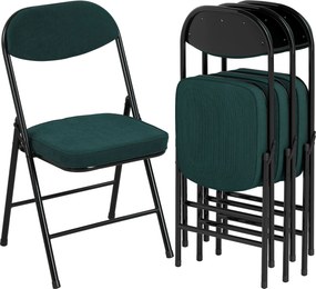 Conjunto de 4 cadeiras dobráveis (MESA NÃO INCLUIDA), cadeiras de jantar portáteis com assentos e encostos estofados em veludo canelado azul