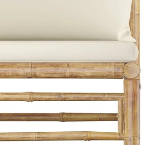 4 pcs conj. lounge p/ jardim em bambu c/ almofadões branco nata