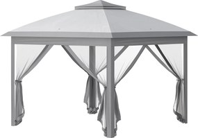 Outsunny Tenda Dobrável de Jardim 3,3x3,3 m para Exterior com Teto Duplo Altura Ajustável 4 Redes Mosquiteiras e Bolsa de Transporte Cinzento | AOSOM Portugal