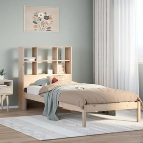 vidaXL Cama com estante sem colchão 90x190 cm pinho maciço