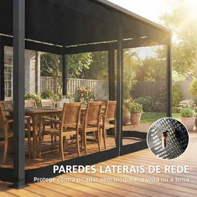 Pérgola de Jardim 3x4 m com Teto Retrátil e 4 Laterais em Rede UPF30+ Pérgola para Exterior Terraço Cinza