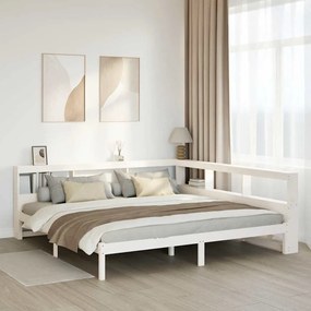 vidaXL Cama com estante sem colchão 200x200 cm pinho maciço branco