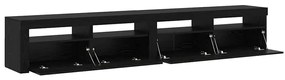 Armários de TV 2 pcs com Luzes LED Carvalho Preto Madeira Engenheirada