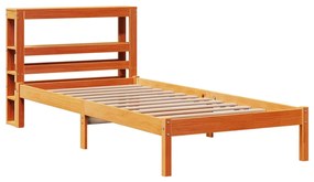 Estrutura cama c/ cabeceira 100x200cm pinho maciço castanho-mel