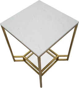 MESA DE CENTRO EM MÁRMORE 47X47X60 CM DOURADO E BRANCO