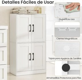 Armário de arrumação 60 x 30 x 110 cm, Despensa de cozinha, casa de banho, sala estar com portas e prateleiras ajustáveis Branco