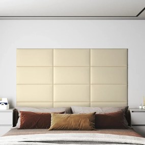 vidaXL Painel de parede 12 pcs 60x30 cm couro artificial 2,16 m² creme