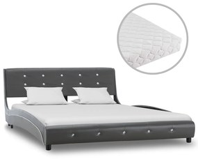 vidaXL Cama com colchão 140x200 cm couro artificial cinzento