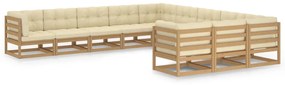 vidaXL 11pcs conj. lounge jardim almofadões pinho maciço castanho mel