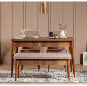 Conjunto de Mesa de Jantar Extensível e Cadeiras Vina – Nogueira e Ped