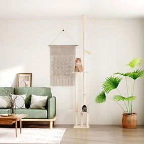 Árvore p/ gatos altura ajustável chão-teto 258,5-284,5 cm creme