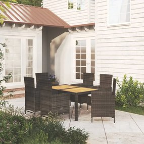 vidaXL 7 pcs conjunto jantar exterior com almofadões vime PE preto