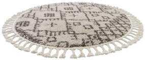 Tapete BERBER TANGER B5940 redondo creme/castanho Franjas berbere marroquino shaggy