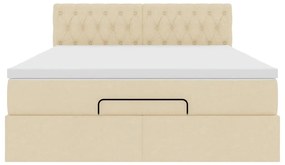 Cama Otomana com Colchão &amp; LEDs Creme 140x200 cm Tecido