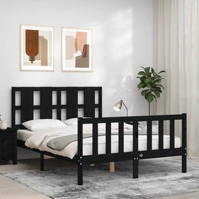 Estrutura de cama de casal com cabeceira madeira maciça preto