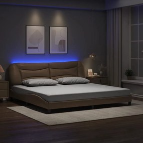 vidaXL Estrutura cama c/ luzes LED 200x200 cm couro artif. cappuccino