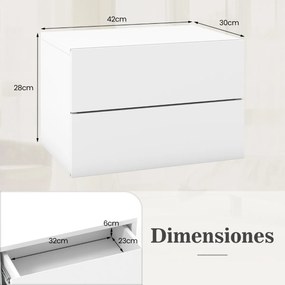 Mesa de cabeceira suspensa com 2 gavetas de parede com arrumação 42 x 30 x 28 cm Branco