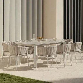 Conjunto De Mesa Extensível Retangular 220-280x100 Cm Em Cerâmica Zinti E 8 Cadeiras De Jardim Em Alumínio E Tecido Roderise Tecido Castanho Areia -