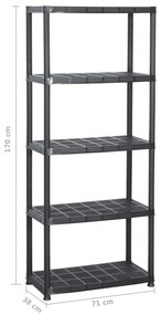 Unidade com 5 prateleiras 71x38x170 cm plástico preto