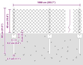 Cerca de Cadeia com 10 Postes em U Prateados 0,4x10 m de Aço