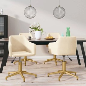 vidaXL Cadeiras de jantar giratórias 4 pcs veludo cor creme