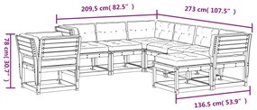 8 pcs conj. lounge de jardim c/ almofadões pinho maciço branco