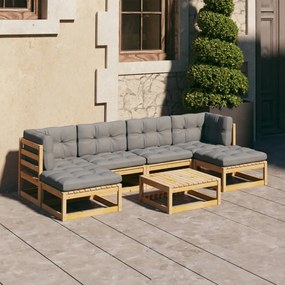 vidaXL 7 pcs conjunto lounge de jardim c/ almofadões pinho maciço