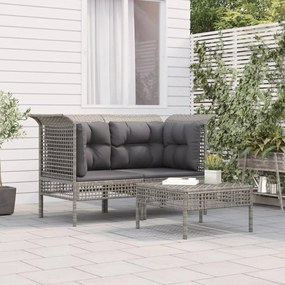 vidaXL 3 pcs conjunto lounge de jardim c/ almofadões vime PE cinzento