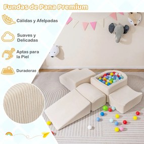 Blocos de espuma de 5 peças para Crianças (BOLAS NÃO INCLUIDAS) para trepar e gatinhar com piscina bolas e capas de veludo bege
