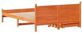 Cama sem colchão 140x200 cm madeira pinho maciça castanho-mel