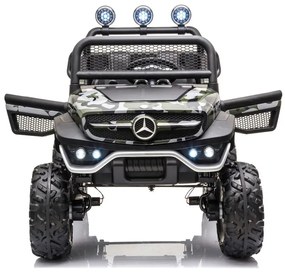 Carro elétrico para crianças Mercedes Unimog 12v, pneus de borracha, assento de couro camuflado