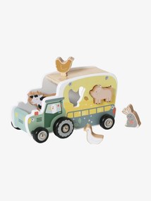Trator de encaixe Lovely Farm, em madeira FSC® verde medio liso com motivo