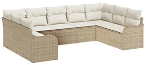 Conjunto de Sofá de Jardim vidaXL 9 Peças com Almofadas Bege Rattan PE