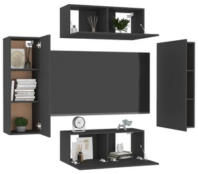 4 pcs conjunto de móveis de TV derivados de madeira preto