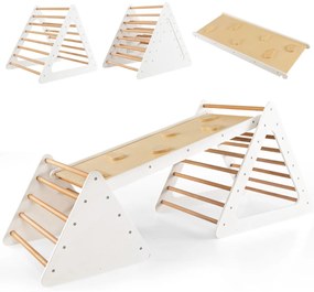 Conjunto de brinquedos de escalada 3 em 1 com 2 escadas triangulares e rampa para crianças pequenas