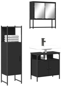 3 pcs conjunto móveis casa de banho derivados de madeira preto