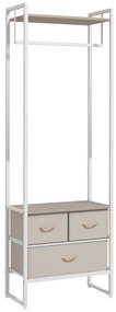 HOMCOM Suporte para Cabides com 3 Gavetas de Tecido Barra para Pendurar e Prateleira para Entrada Quarto 58,5x30x178 cm Natural