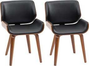 Conjunto de 2 Cadeiras de Jantar com Pés de Madeira Estofadas em Couro Sintético Encosto Curvado 53x54x81 cm Preto