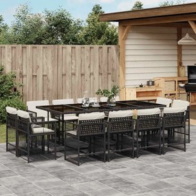 vidaXL 13 pcs conjunto de jantar p/jardim com almofadões vime PE preto