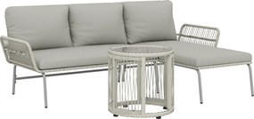 Outsunny Conjunto de Móveis de Jardim em Polirratã 3 peças Conjunto Ociosidade com Espreguiçadeira Sofá 2 Lugares Mesa de Vidro Almofadas Removíveis | Aosom Portugal