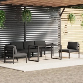 6 pcs conjunto lounge jardim com almofadões alumínio antracite