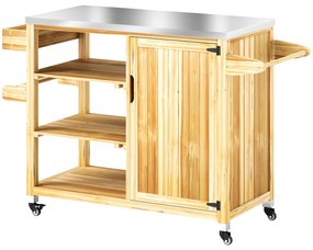 Carrinho de churrasco de Madeira Carrinho de Serviço com Prateleiras Armário Bancada de Aço Inoxidável 134,5x50x91,5 cm Madeira