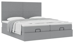 Estrutura de cama otomana com colchões tecido cinzento claro